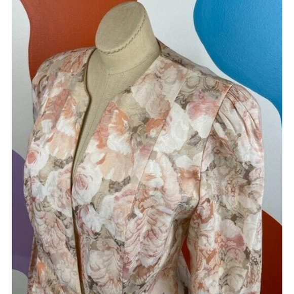 VTG 80s Floral Blazer Patra Womens Size 6 Jacket Puff Sleeve Surplice Formal - Picture 2 of 9